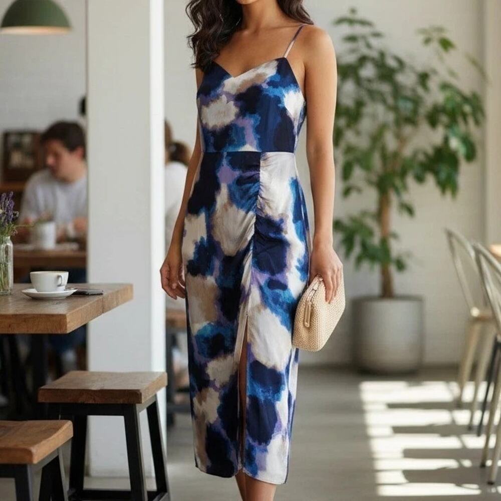 NWT TAYLOR Woman's Tie Dye Midi Dress Side Slit Size 2